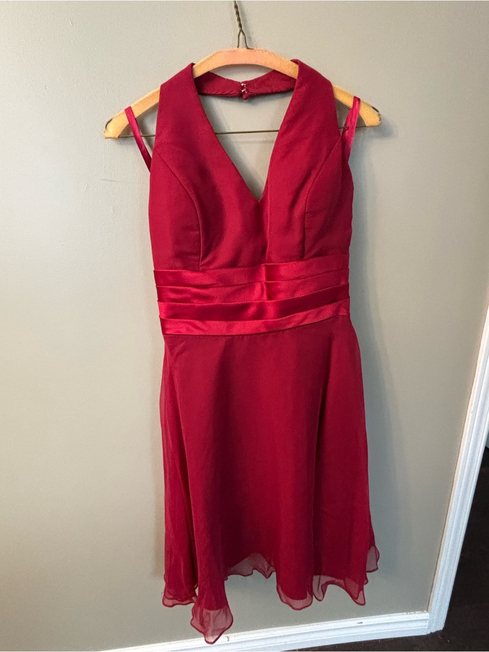 Mori Lee Deep Red V-Neck Midi Dress